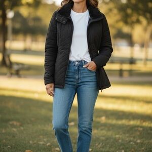 The North Face Black Caroluna Quilted Jacket with Button Detail